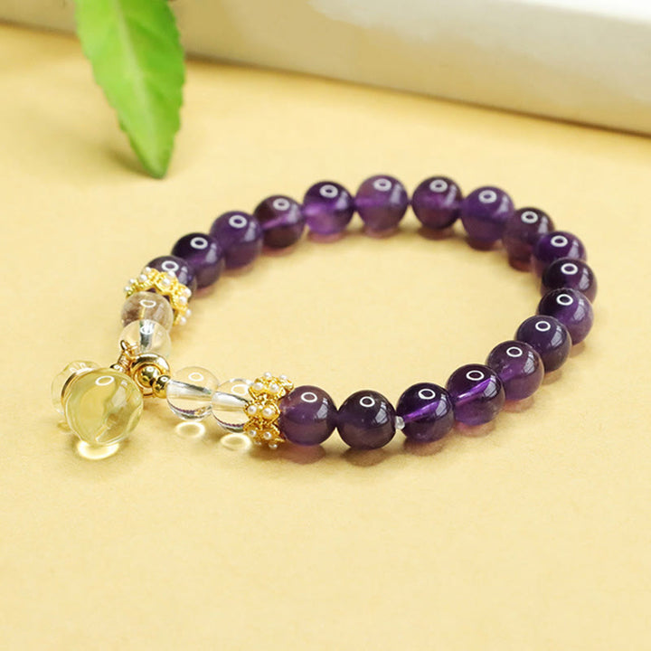 Buddha Stones Armband mit natürlichem Amethyst und Citrin, Geldbeutel-Balance