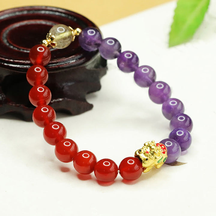 Buddha Stones Natürlicher Amethyst Achat Pi Xiu Balance Armband