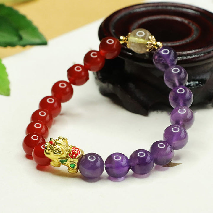 Buddha Stones Natürlicher Amethyst Achat Pi Xiu Balance Armband