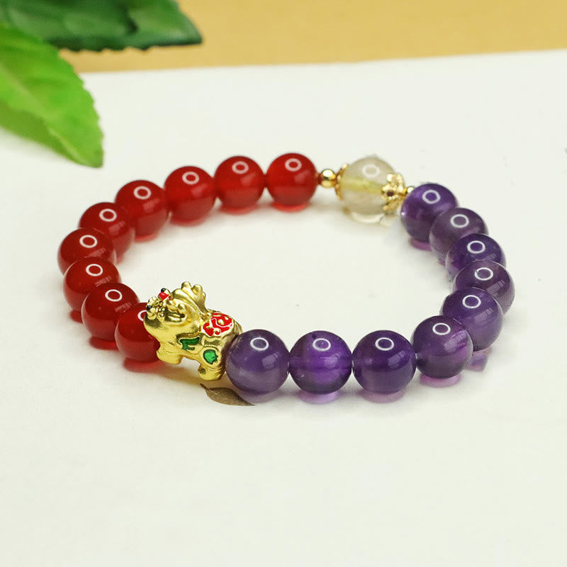 Buddha Stones Natürlicher Amethyst Achat Pi Xiu Balance Armband