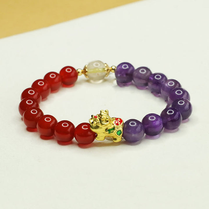 Buddha Stones Natürlicher Amethyst Achat Pi Xiu Balance Armband