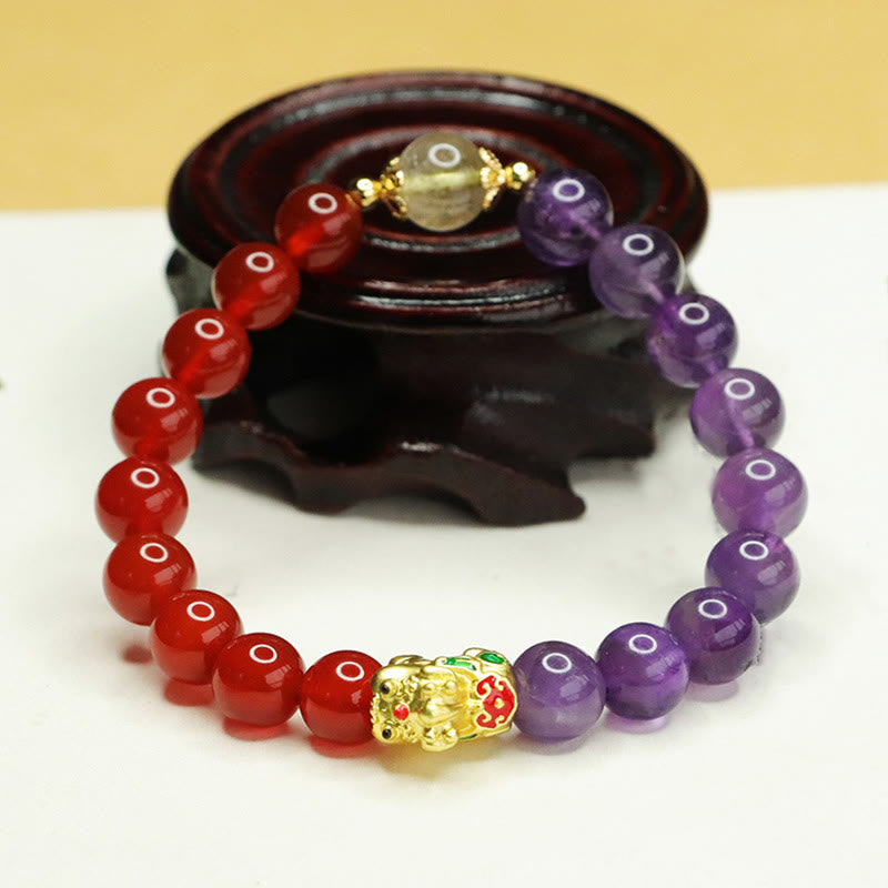 Buddha Stones Natürlicher Amethyst Achat Pi Xiu Balance Armband