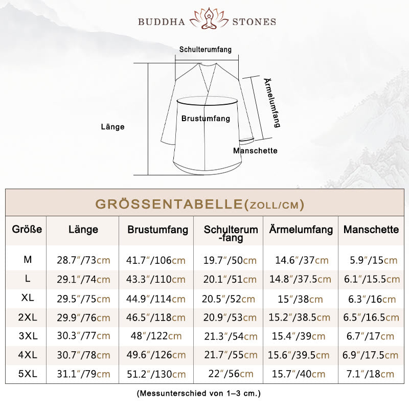 Buddha Stones Lässiges Herrenhemd mit V-Ausschnitt und Dreiviertelärmeln - image 4