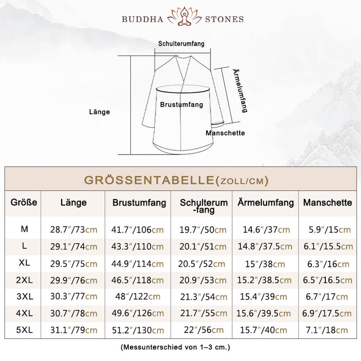 Buddha Stones Lässiges Herrenhemd mit V-Ausschnitt und Dreiviertelärmeln - image 4