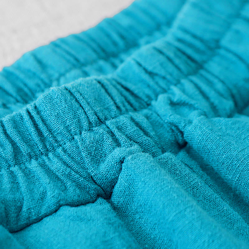 Buddha Stones Lässige, einfarbige Haremshose aus Baumwollleinen für Damen in Länge 7–8 mit Taschen