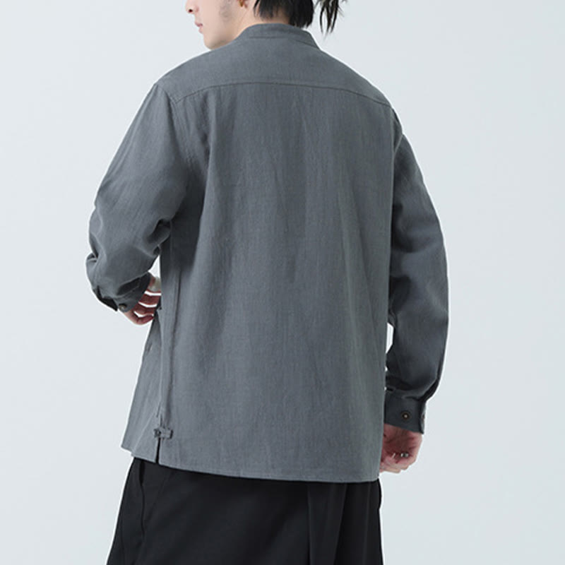 Buddha Stones Herren-Jacke mit Knopf, Ramie-Leinen, Baumwollfleece, gefüttert, mit Taschen - image 14