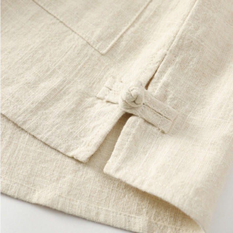 Buddha Stones Herren-Jacke mit Knopf, Ramie-Leinen, Baumwollfleece, gefüttert, mit Taschen - image 4