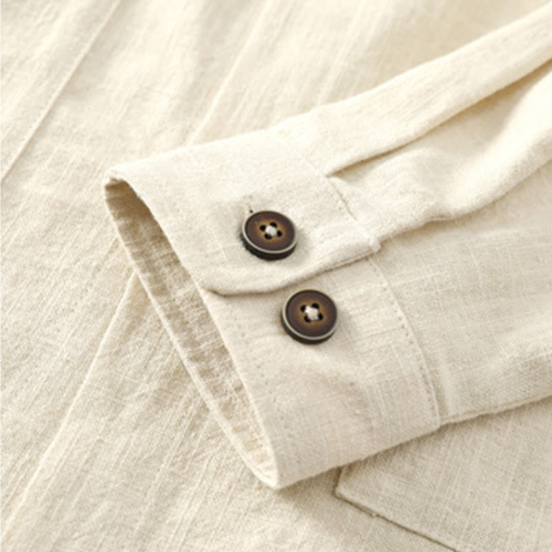 Buddha Stones Herren-Jacke mit Knopf, Ramie-Leinen, Baumwollfleece, gefüttert, mit Taschen - image 18