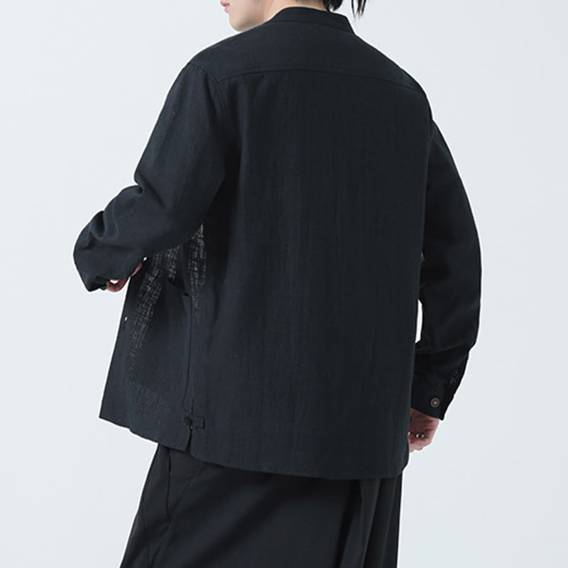 Buddha Stones Herren-Jacke mit Knopf, Ramie-Leinen, Baumwollfleece, gefüttert, mit Taschen - image 22