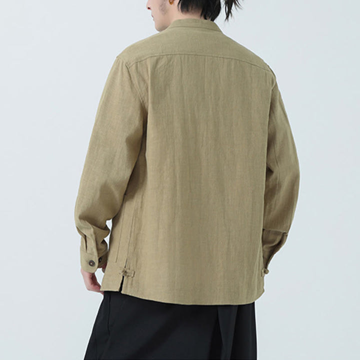 Buddha Stones Herren-Jacke mit Knopf, Ramie-Leinen, Baumwollfleece, gefüttert, mit Taschen - image 28