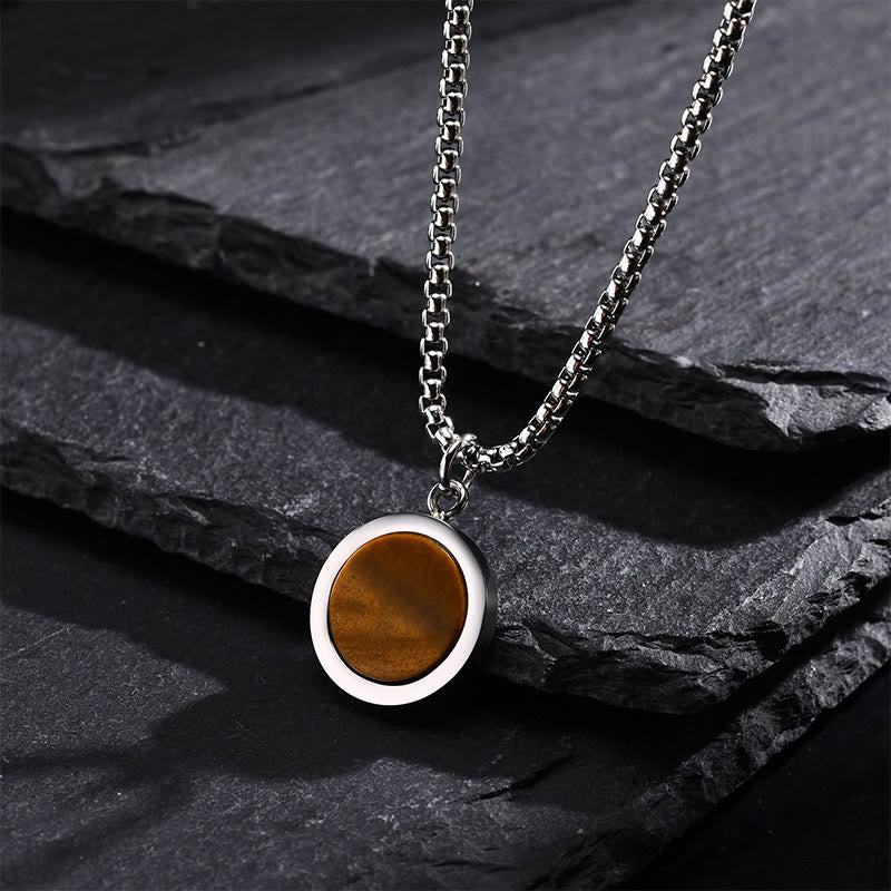 Buddha Stones Naturstein Türkis Tigerauge Lazurit Malachit Titanstahl Reinigung Halskette Anhänger