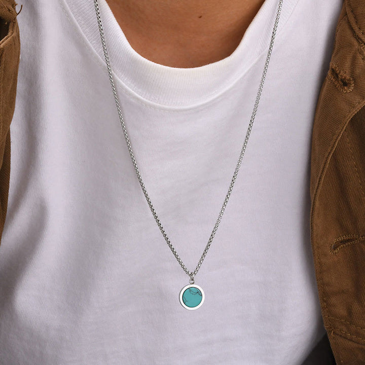 Buddha Stones Naturstein Türkis Tigerauge Lazurit Malachit Titanstahl Reinigung Halskette Anhänger