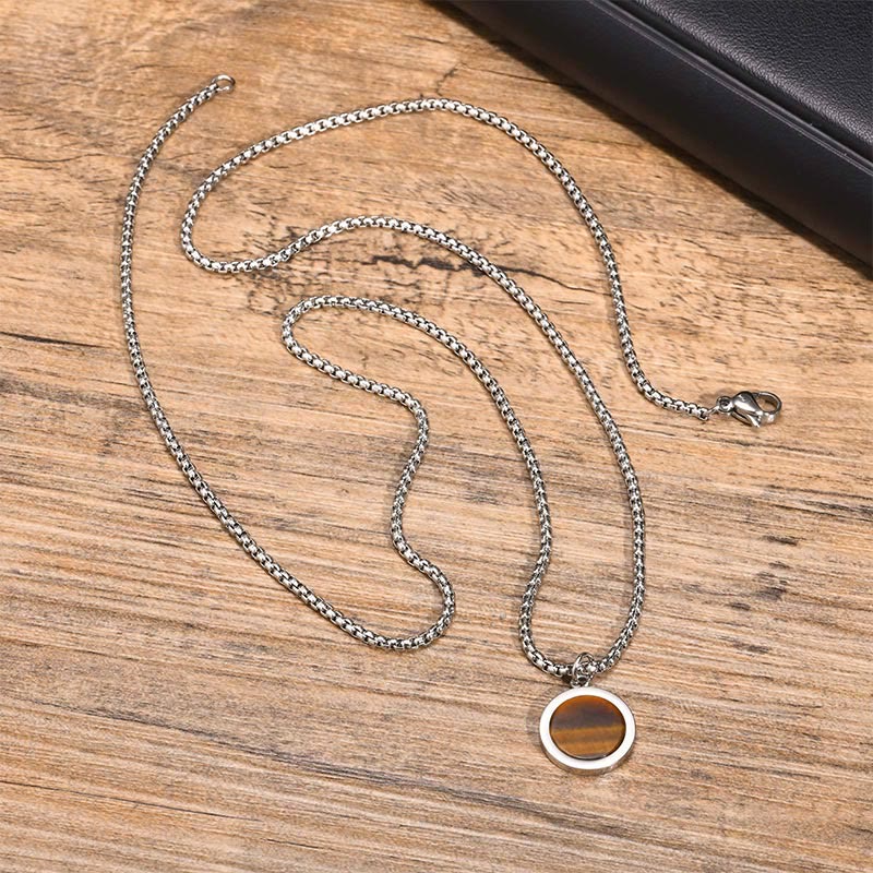 Buddha Stones Naturstein Türkis Tigerauge Lazurit Malachit Titanstahl Reinigung Halskette Anhänger