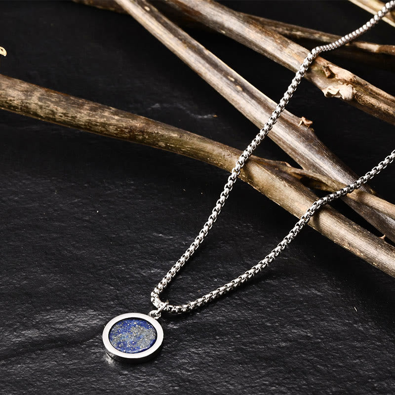 Buddha Stones Naturstein Türkis Tigerauge Lazurit Malachit Titanstahl Reinigung Halskette Anhänger