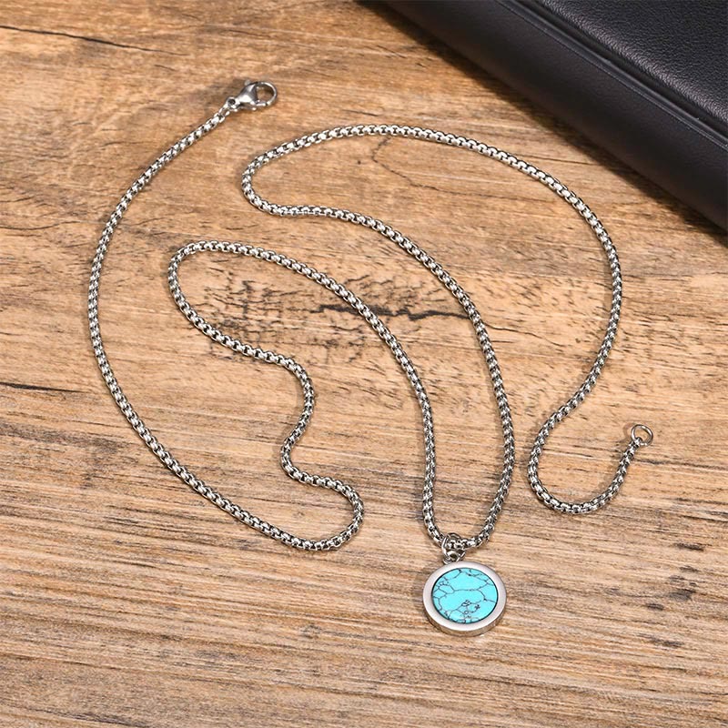 Buddha Stones Naturstein Türkis Tigerauge Lazurit Malachit Titanstahl Reinigung Halskette Anhänger