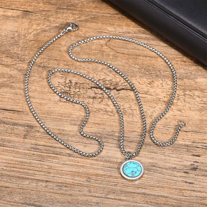 Buddha Stones Naturstein Türkis Tigerauge Lazurit Malachit Titanstahl Reinigung Halskette Anhänger