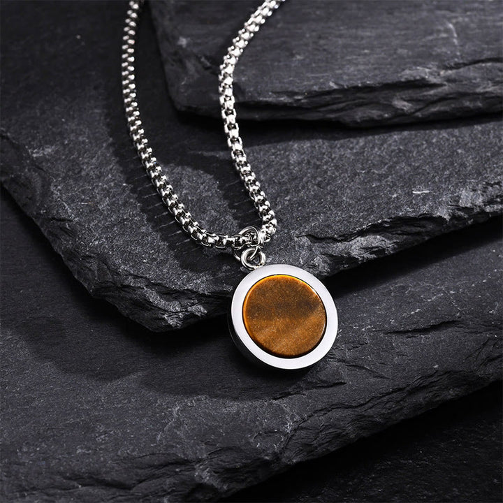 Buddha Stones Naturstein Türkis Tigerauge Lazurit Malachit Titanstahl Reinigung Halskette Anhänger