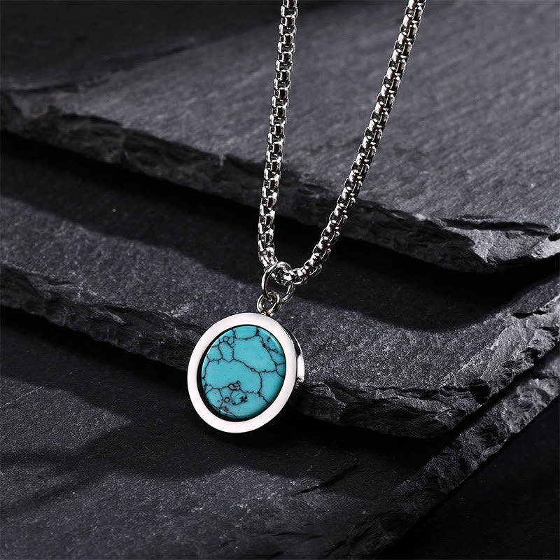 Buddha Stones Naturstein Türkis Tigerauge Lazurit Malachit Titanstahl Reinigung Halskette Anhänger