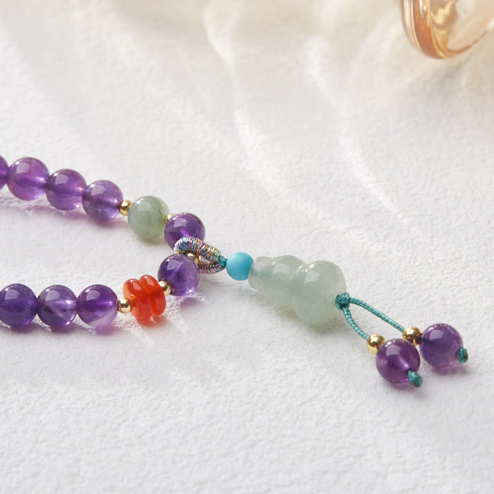 Buddha Stones, natürliche Amethyst-Perlen, Münze, hängender Kürbis, Chalcedon, Lotus-Balance, mehrschichtiges Armband