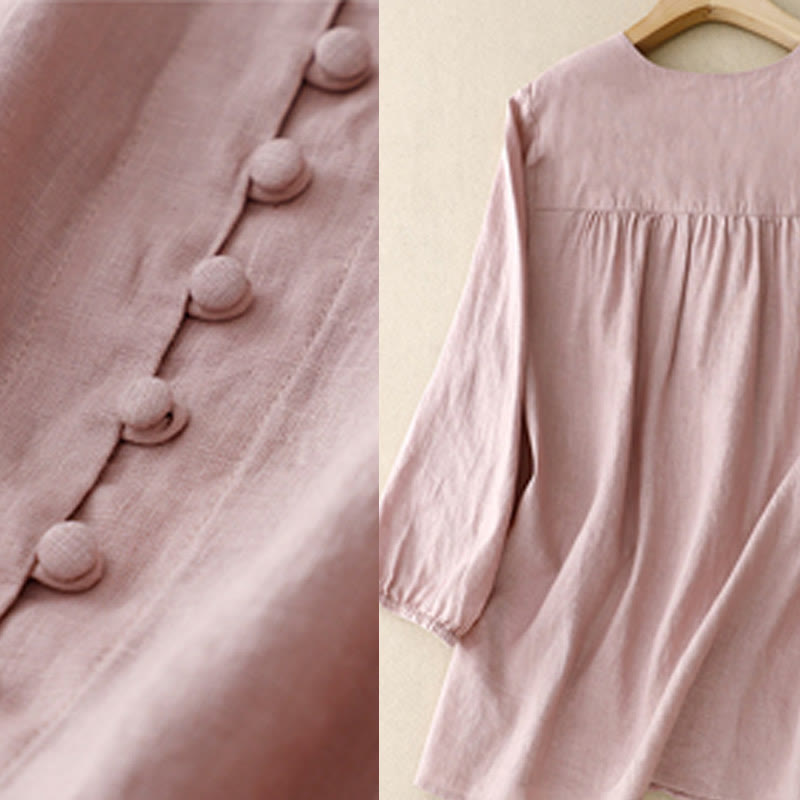 Buddha Stones V-Ausschnitt Design Damen Langarmshirt aus Baumwolle und Leinen - image 5