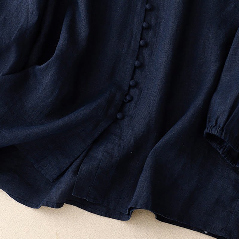 Buddha Stones V-Ausschnitt Design Damen Langarmshirt aus Baumwolle und Leinen - image 10