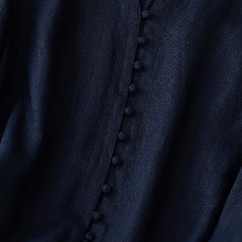 Buddha Stones V-Ausschnitt Design Damen Langarmshirt aus Baumwolle und Leinen - image 11