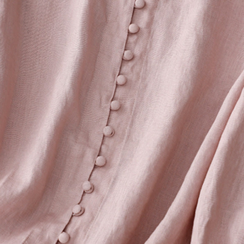 Buddha Stones V-Ausschnitt Design Damen Langarmshirt aus Baumwolle und Leinen - image 3