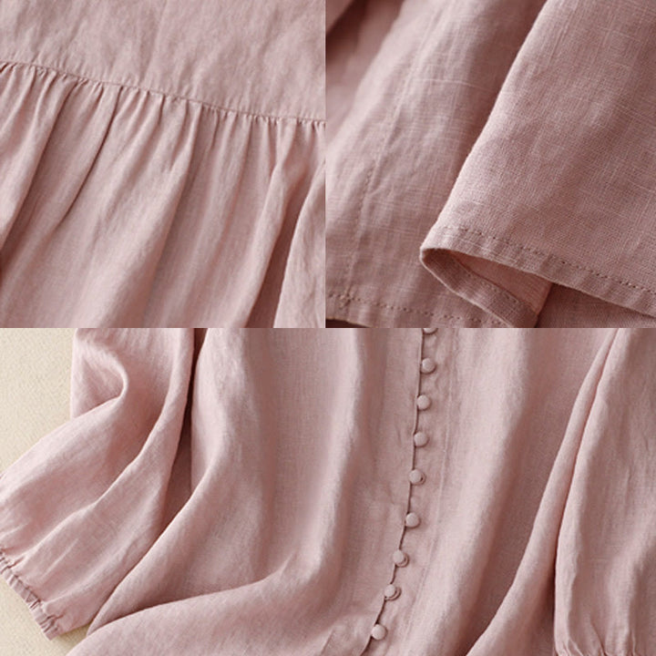 Buddha Stones V-Ausschnitt Design Damen Langarmshirt aus Baumwolle und Leinen - image 6