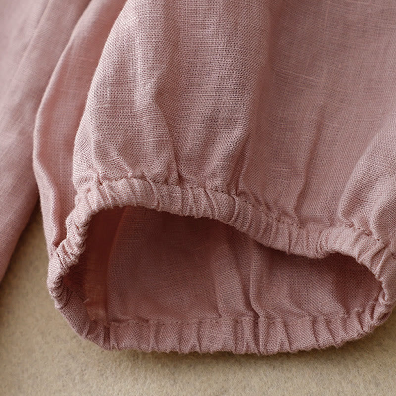 Buddha Stones V-Ausschnitt Design Damen Langarmshirt aus Baumwolle und Leinen - image 4