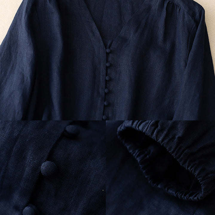 Buddha Stones V-Ausschnitt Design Damen Langarmshirt aus Baumwolle und Leinen - image 12