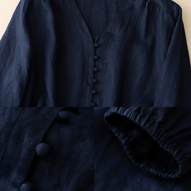 Buddha Stones V-Ausschnitt Design Damen Langarmshirt aus Baumwolle und Leinen - image 12