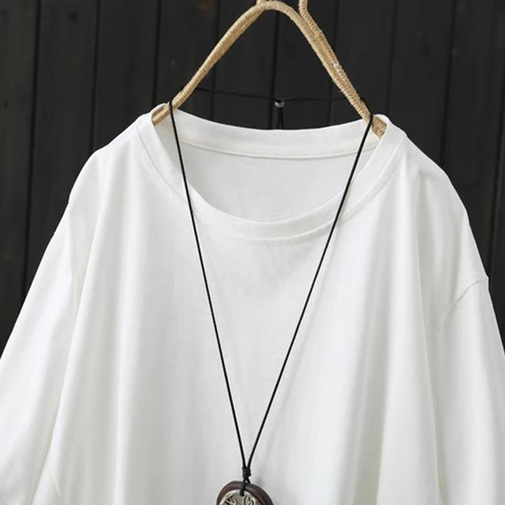 Buddha Stones Lässiges, lockeres Sommer-T-Shirt aus schlichter Baumwolle mit Rundhalsausschnitt für Damen - image 5