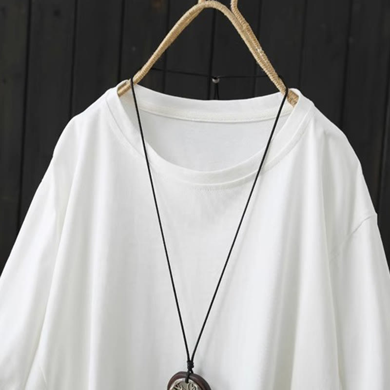 Buddha Stones Lässiges, lockeres Sommer-T-Shirt aus schlichter Baumwolle mit Rundhalsausschnitt für Damen - image 5