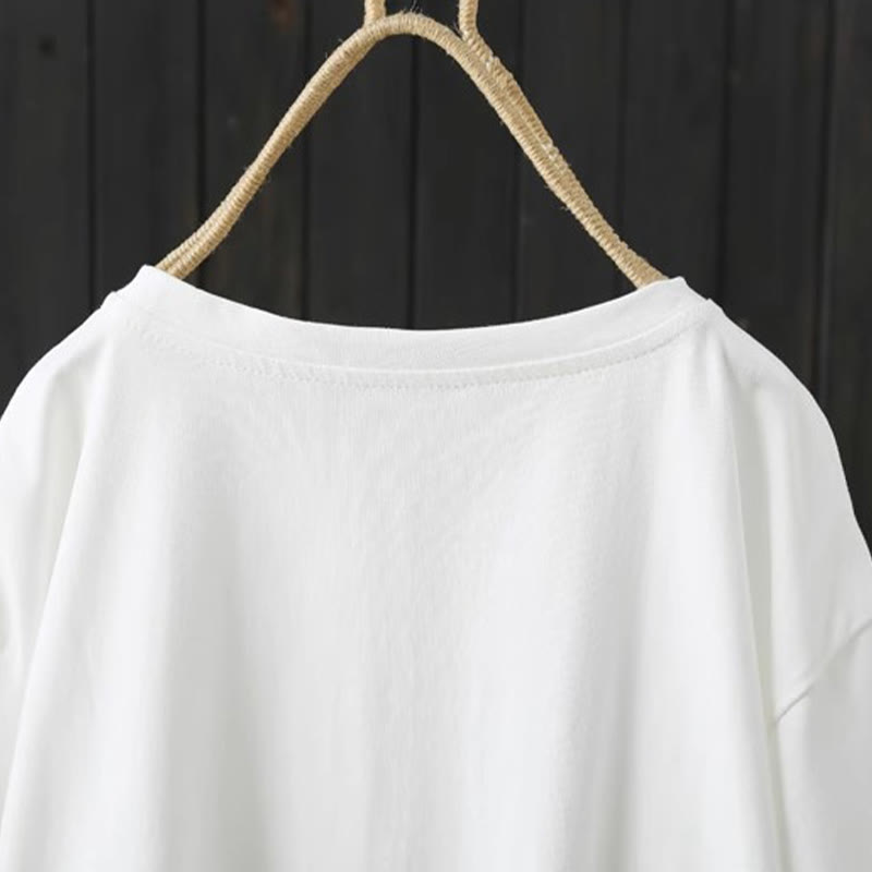 Buddha Stones Lässiges, lockeres Sommer-T-Shirt aus schlichter Baumwolle mit Rundhalsausschnitt für Damen - image 4