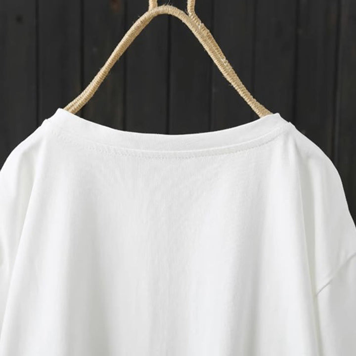 Buddha Stones Lässiges, lockeres Sommer-T-Shirt aus schlichter Baumwolle mit Rundhalsausschnitt für Damen - image 4