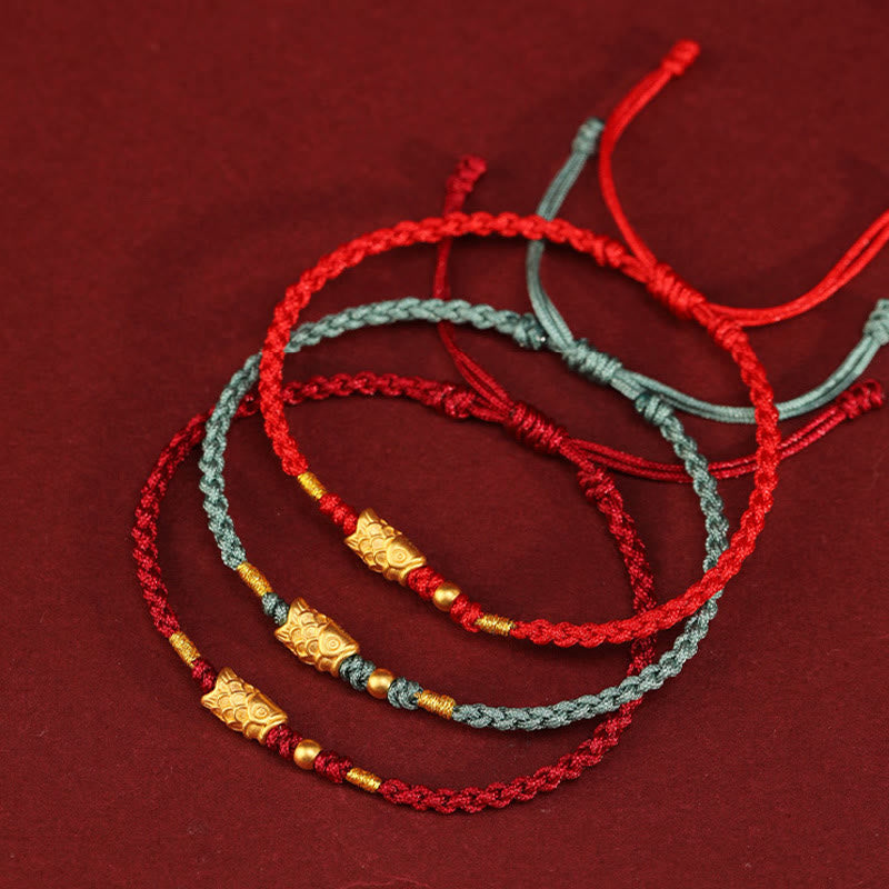 Buddha Stones 999 Gold Glücksschutz Koi Fisch Handgefertigtes geflochtenes Schnurarmband - image 1