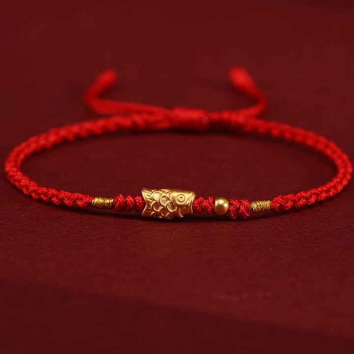Buddha Stones 999 Gold Glücksschutz Koi Fisch Handgefertigtes geflochtenes Schnurarmband - Rot (Handgelenkumfang: 14–18 cm) - image 10