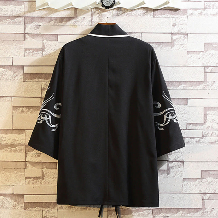 Buddha Stones -Stickerei, Drache, Phönix, Glücksbringer, Wolken, Wellen, Blätter, Kraniche, offene Vorderseite, Jacke, Herren-Kimono - image 7