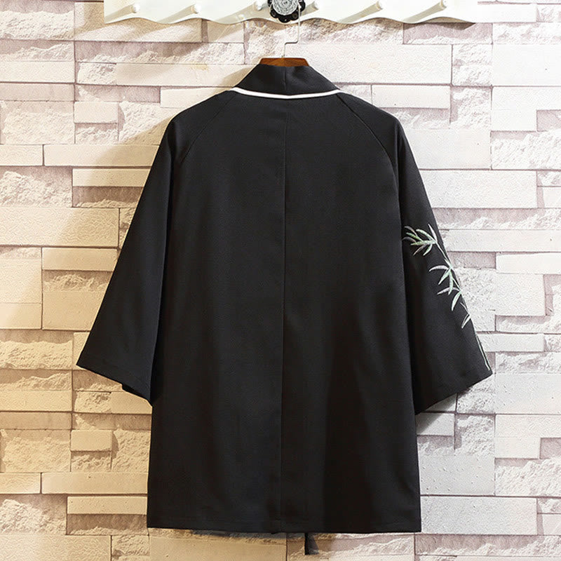 Buddha Stones -Stickerei, Drache, Phönix, Glücksbringer, Wolken, Wellen, Blätter, Kraniche, offene Vorderseite, Jacke, Herren-Kimono - image 15