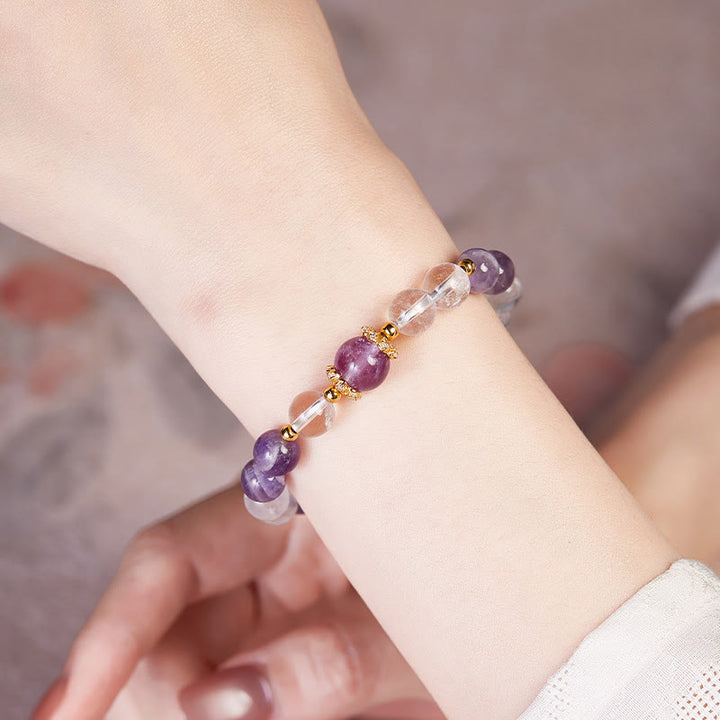 Buddha Stones 925 Sterling Silber Natürlicher Amethyst Weißer Kristall Balance Armband