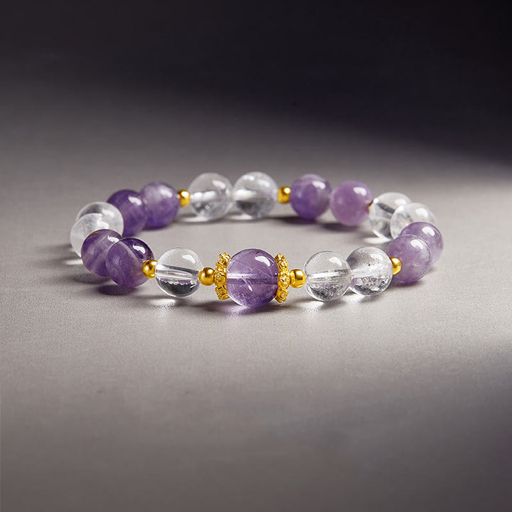 Buddha Stones 925 Sterling Silber Natürlicher Amethyst Weißer Kristall Balance Armband