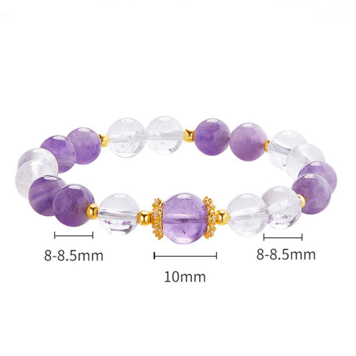 Buddha Stones 925 Sterling Silber Natürlicher Amethyst Weißer Kristall Balance Armband