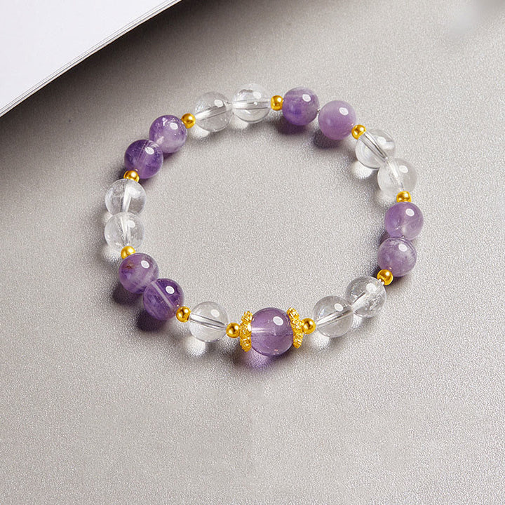 Buddha Stones 925 Sterling Silber Natürlicher Amethyst Weißer Kristall Balance Armband