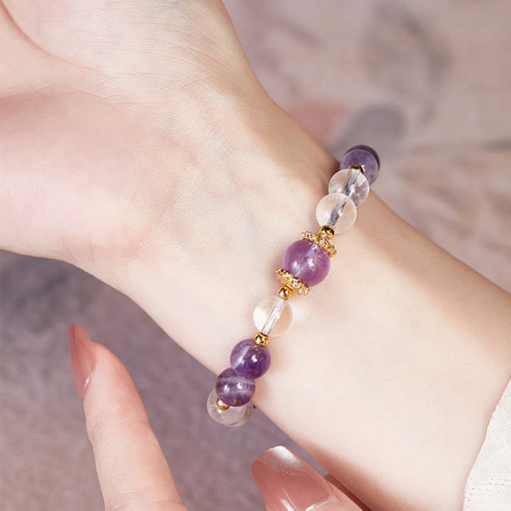 Buddha Stones 925 Sterling Silber Natürlicher Amethyst Weißer Kristall Balance Armband
