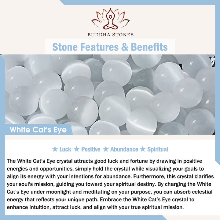 Buddha Stones 999 Sterling Silber Natürlicher Katzenkopf Weißes Katzenauge Weißer Achat Positives Armband - image 7