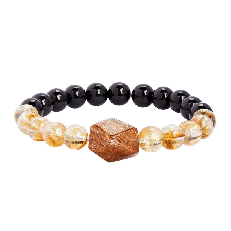 Buddha Stones Armband mit natürlicher schwarzer Obsidian- und Citrin-Kristallstärke „Super Seven“