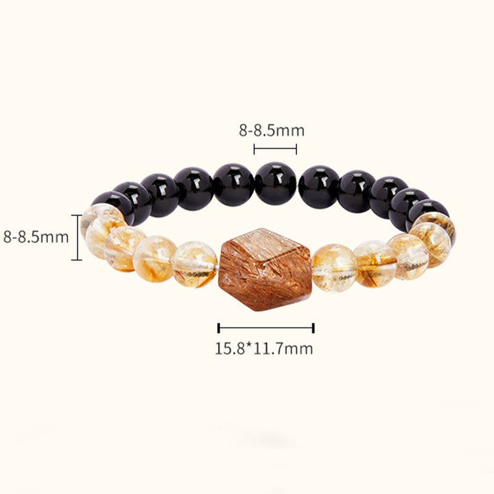 Buddha Stones Armband mit natürlicher schwarzer Obsidian- und Citrin-Kristallstärke „Super Seven“