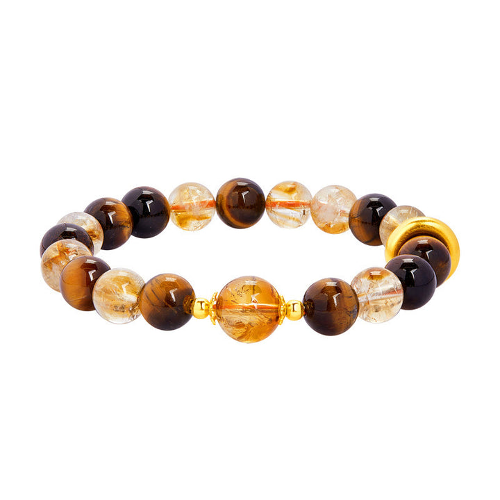 Buddha Stones 999 Sterling Silber Natürlicher Citrin Tigerauge Peace Schnalle Schutzarmband
