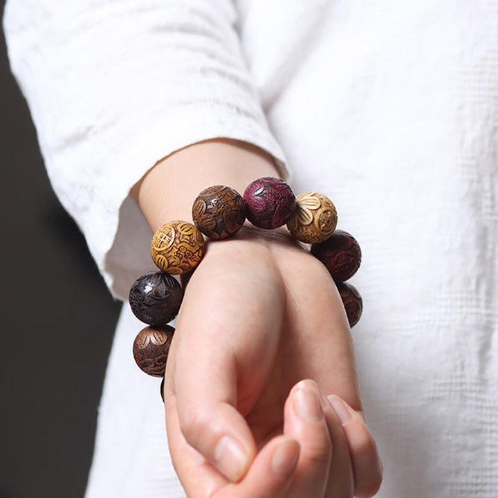 Buddha Stones, die Sandelholz schnitzen, chinesisches Sternzeichen, glückverheißender Drache, Phönix, Fu-Charakter, Heilungsarmband