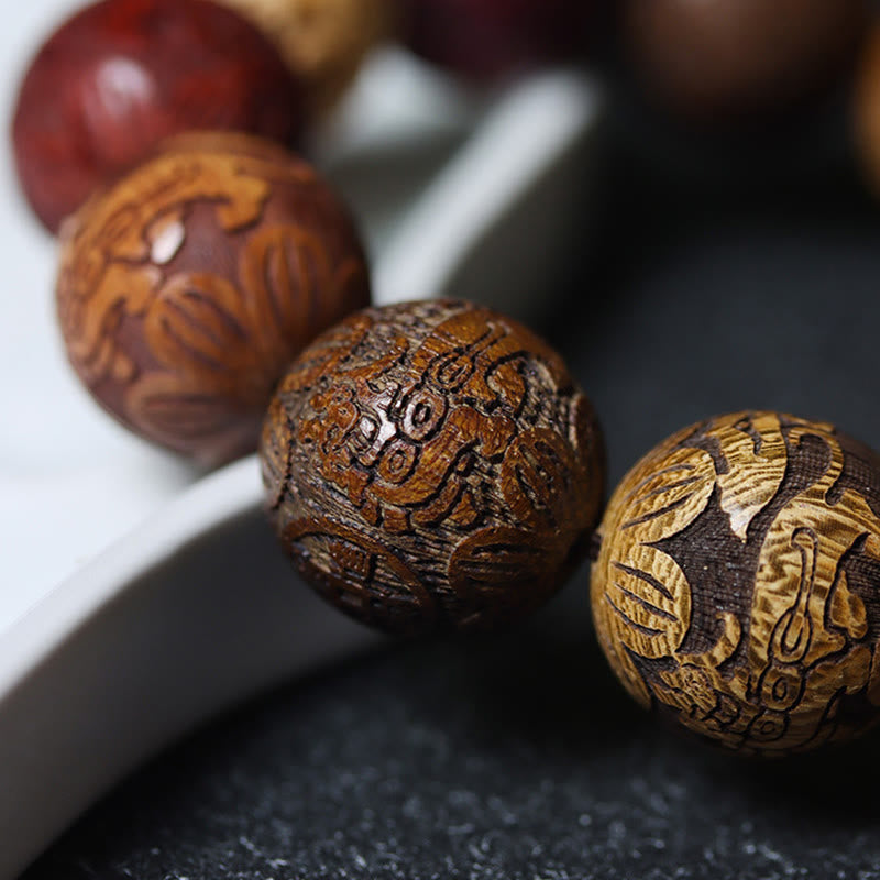 Buddha Stones, die Sandelholz schnitzen, chinesisches Sternzeichen, glückverheißender Drache, Phönix, Fu-Charakter, Heilungsarmband